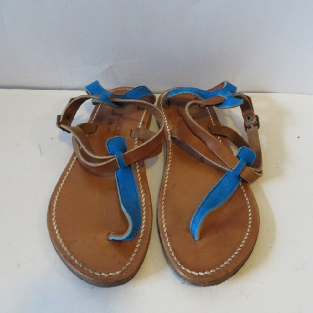 KJACQUES ST. TROPEZ TAN/BLUE LEATHER SANDALS 37